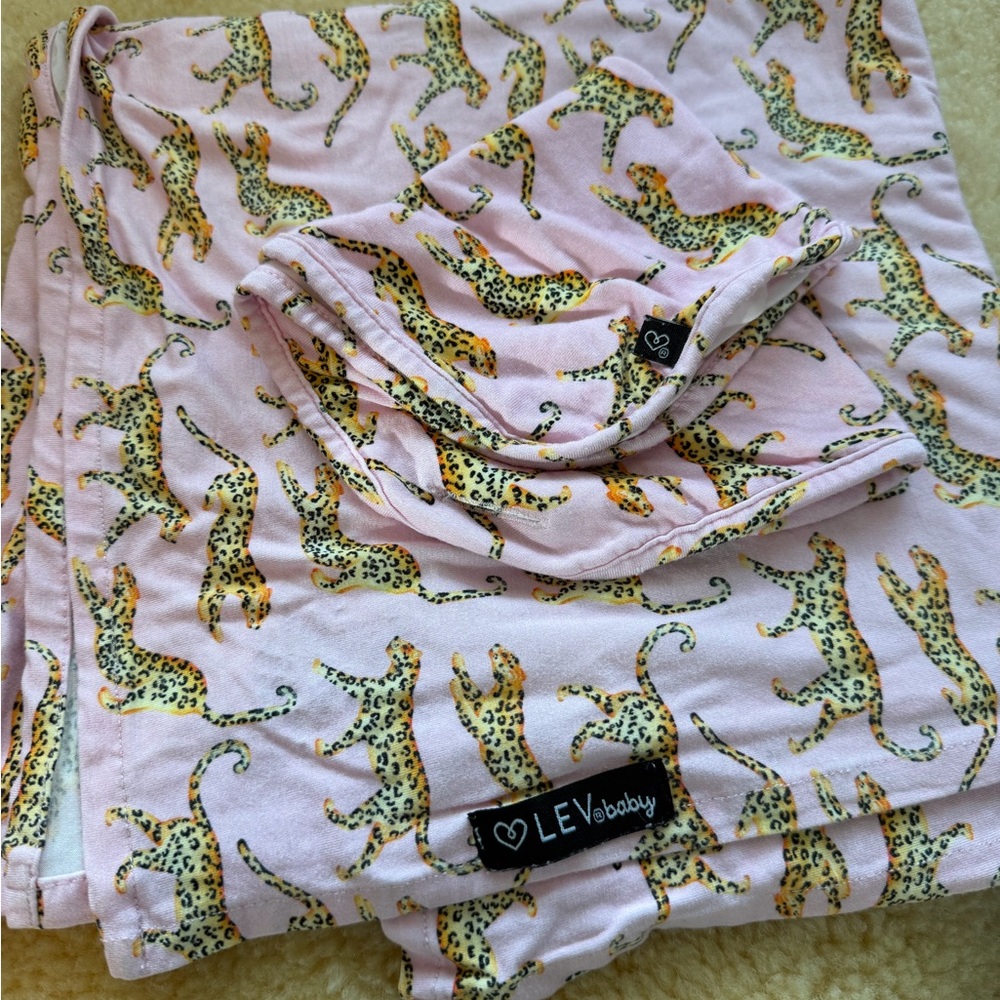 Pink Leopard Print Lev Baby bamboo swaddle and binky lovey